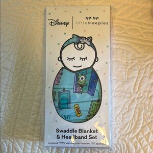 Disney Little Sleepies monsters inc. Swaddle Blanket & Headband Set